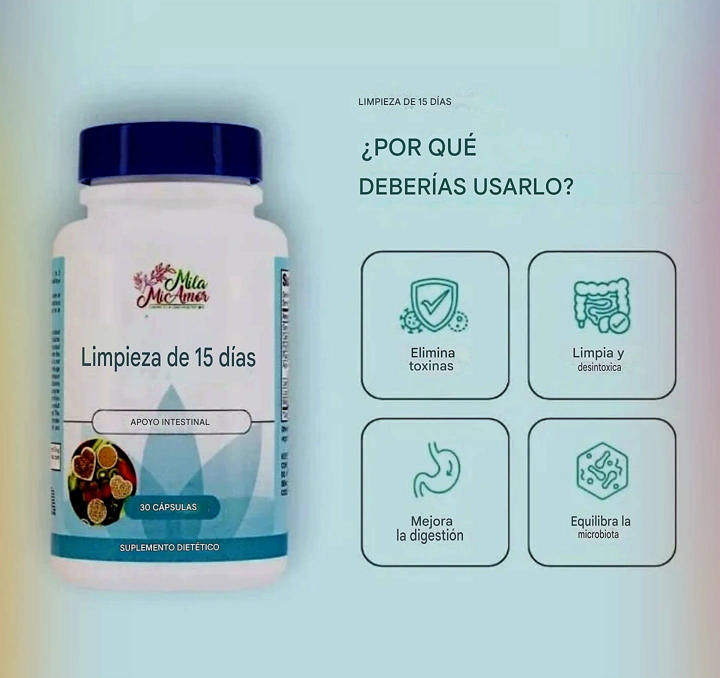 15 DAYS CLEANSE LIMPIEZA INTESTINAL, SOPORTE INTESTINAL Y COLON